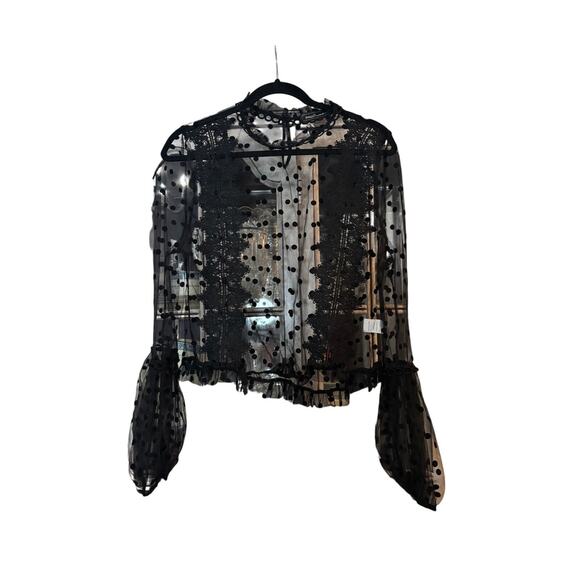 Touch Me Brand Black Sheer Lace Mesh Top Women's M-Swiss Dot Romantic whimsygoth - Picture 4 of 10